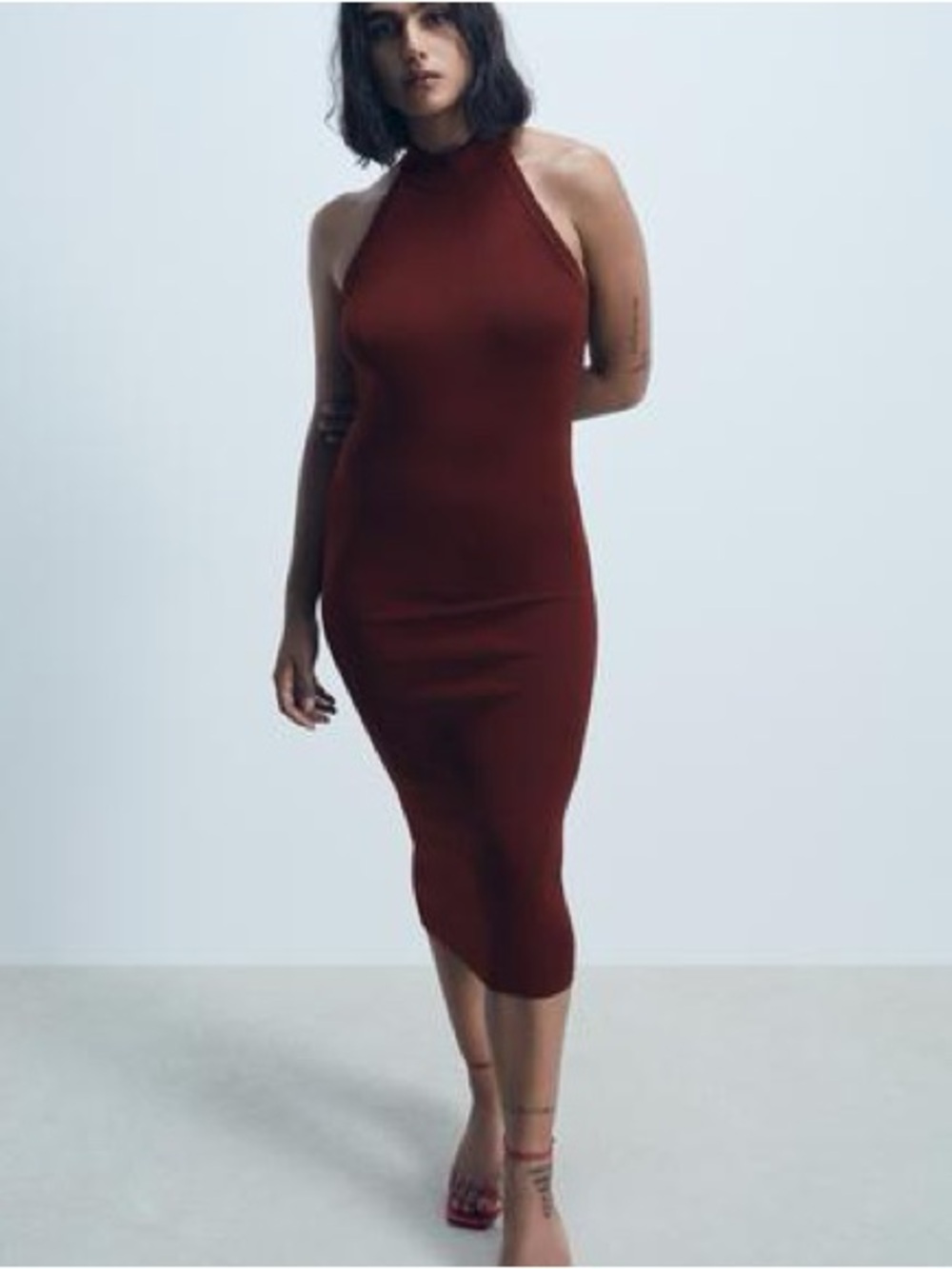 Zara Knit Halter Slip Dress in Burgundy